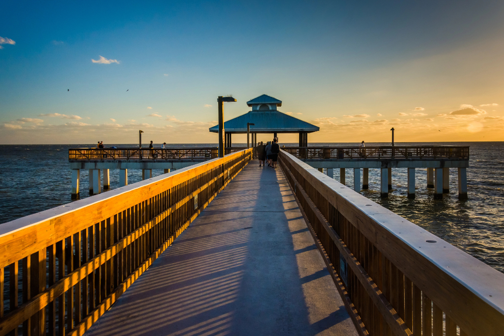 Evening light on the fishing pier in Fort Myers Beach, Florida